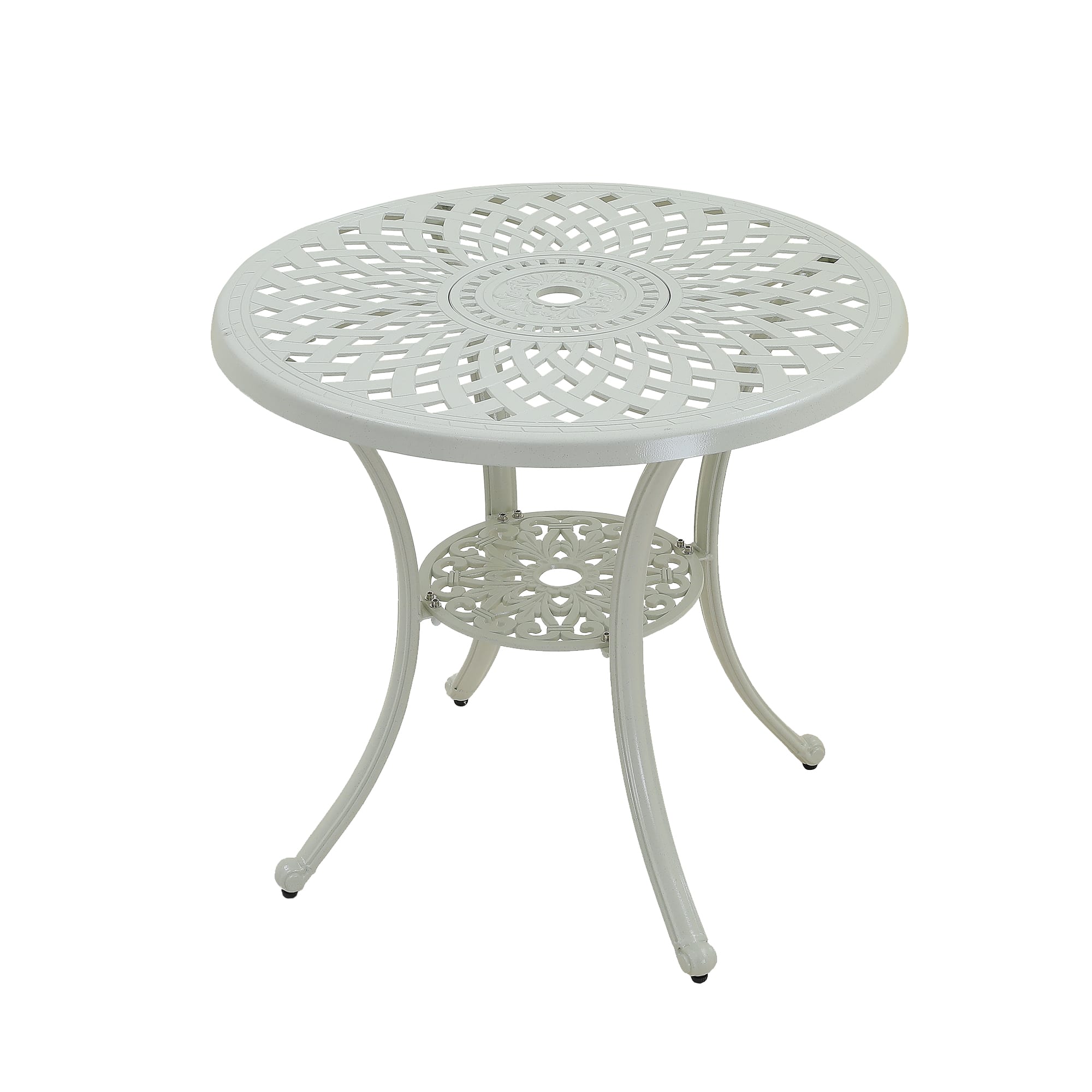 Mondawe - Outdoor Cast Aluminum Round Patio Table with Umbrella Hole - White