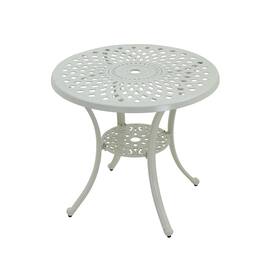 Mondawe - Outdoor Cast Aluminum Round Patio Table with Umbrella Hole - White
