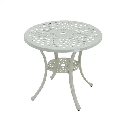 Front. Mondawe - Outdoor Cast Aluminum Round Patio Table with Umbrella Hole - White.