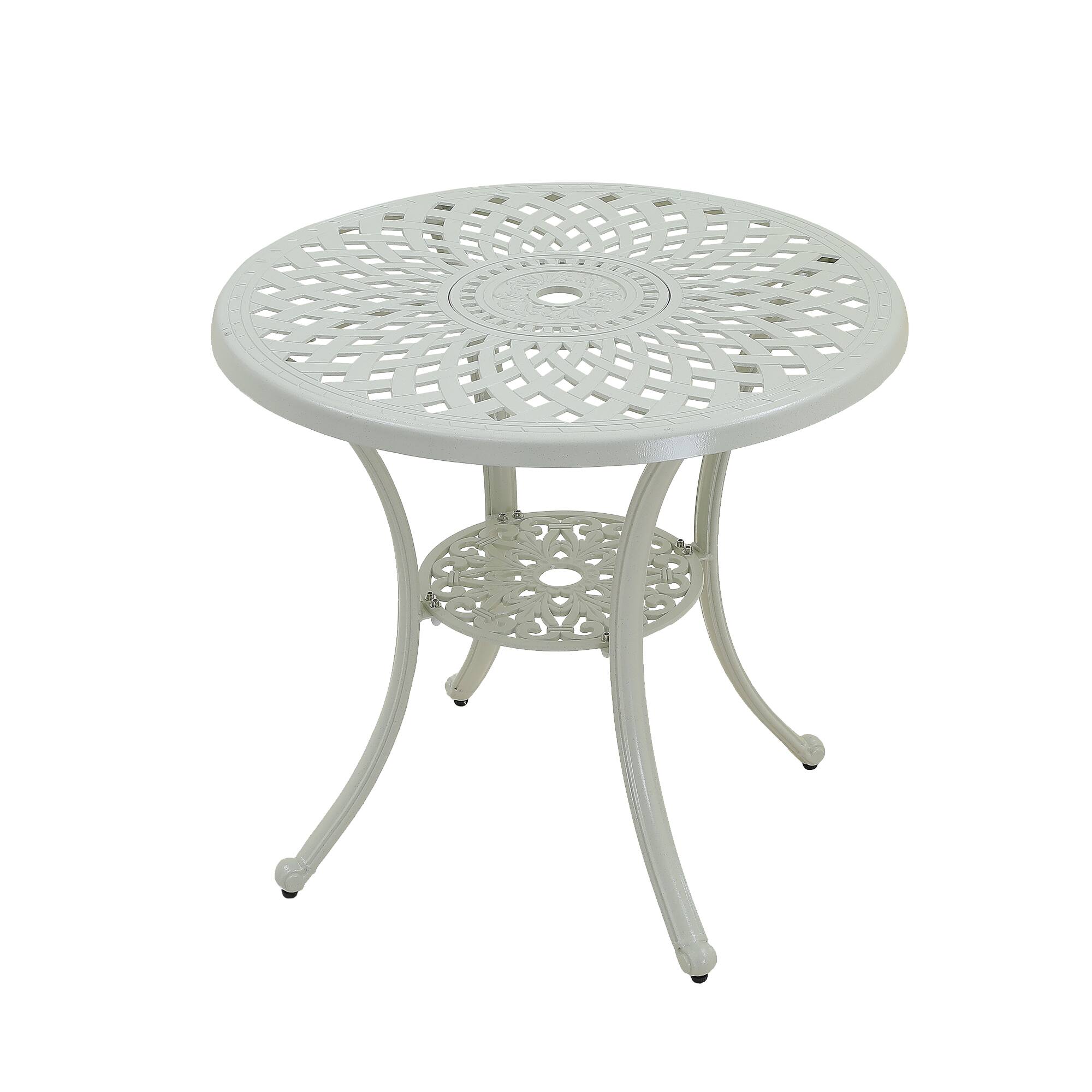 Front. Mondawe - Outdoor Cast Aluminum Round Patio Table with Umbrella Hole - White.