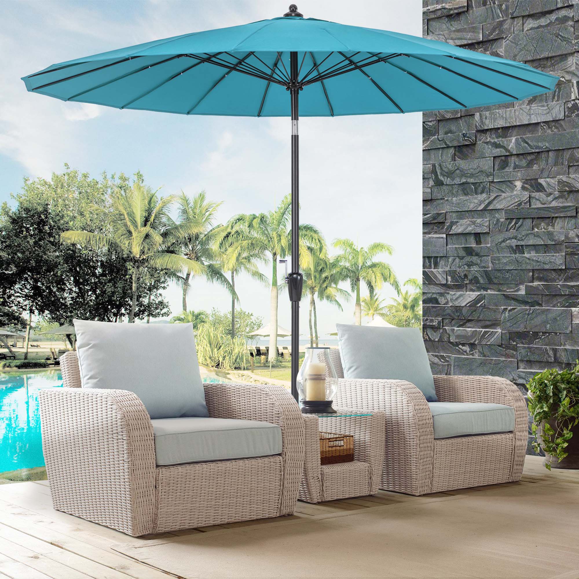 Alt View 1. Costway - Costway 9 FT Patio Round Market Umbrella with Push Button Tilt, Crank Handle, Vented Top - Turquoise.
