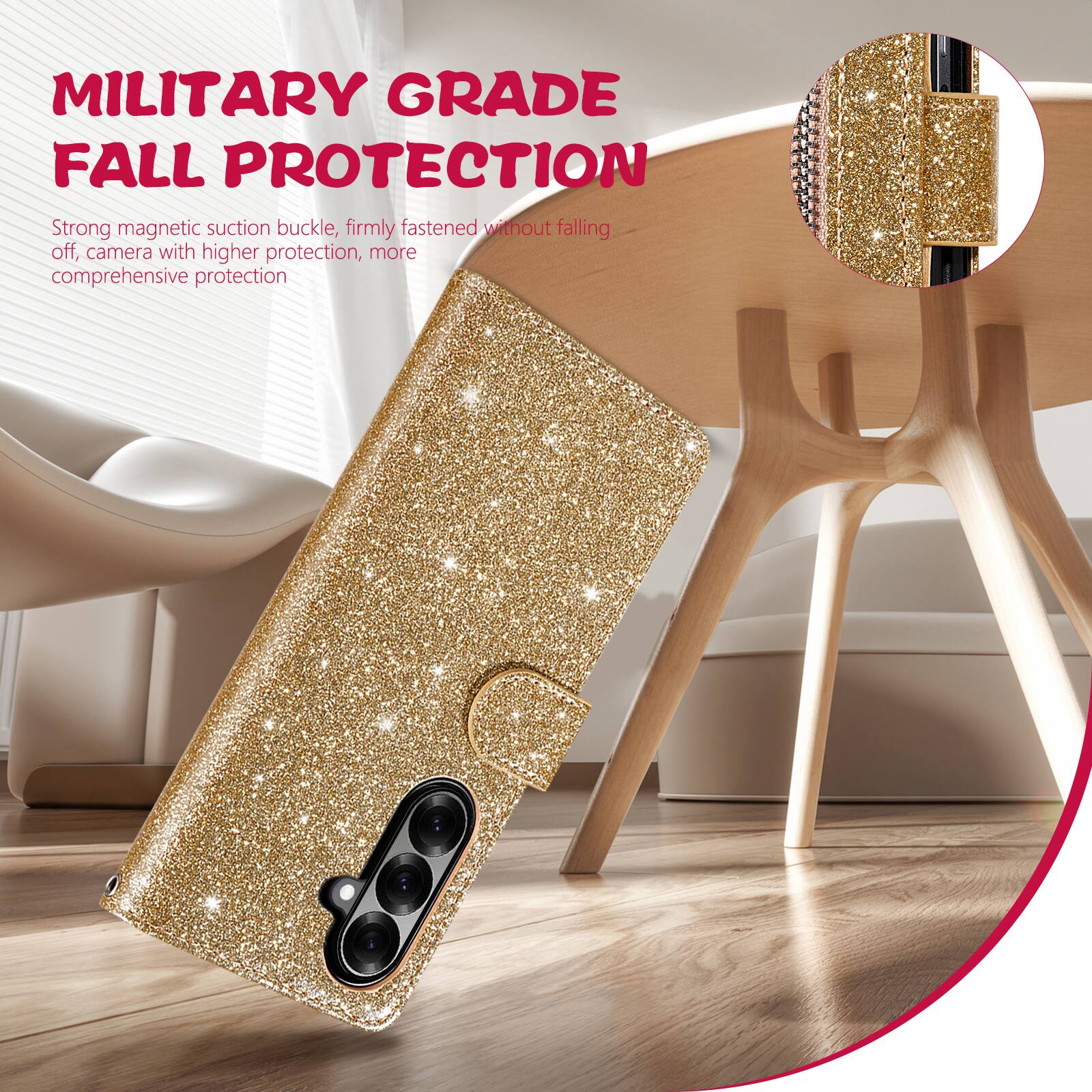 MILITARY GRADE FALL PROTECTION

Strong magnetic suction buckle, firmly fastened without falling off, camera with higher protection, more comprehensive protection