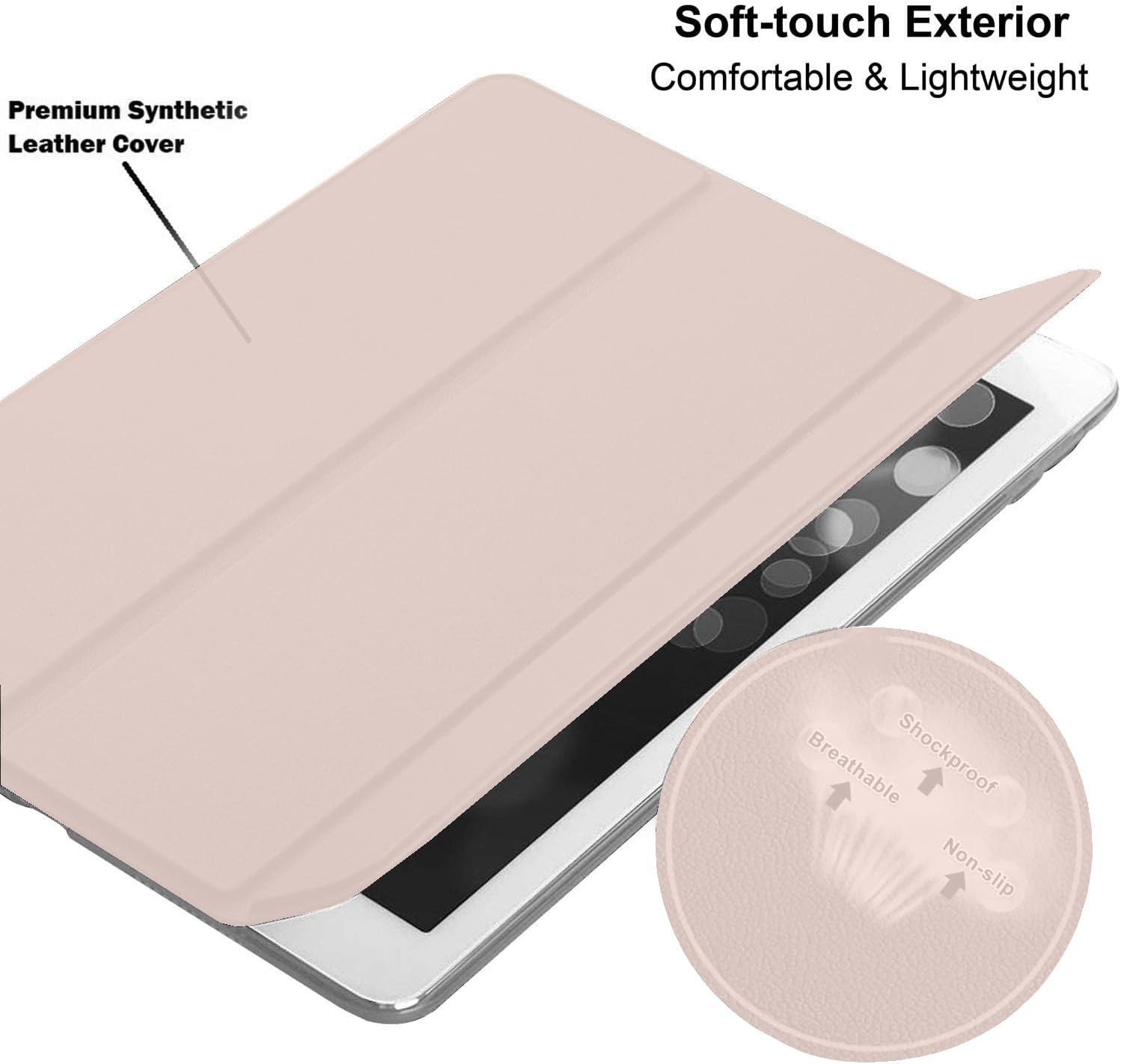 Premium Synthetic Leather Cover  
Soft-touch Exterior  
Comfortable & Lightweight  
Breathable  
Shockproof  
Non-slip