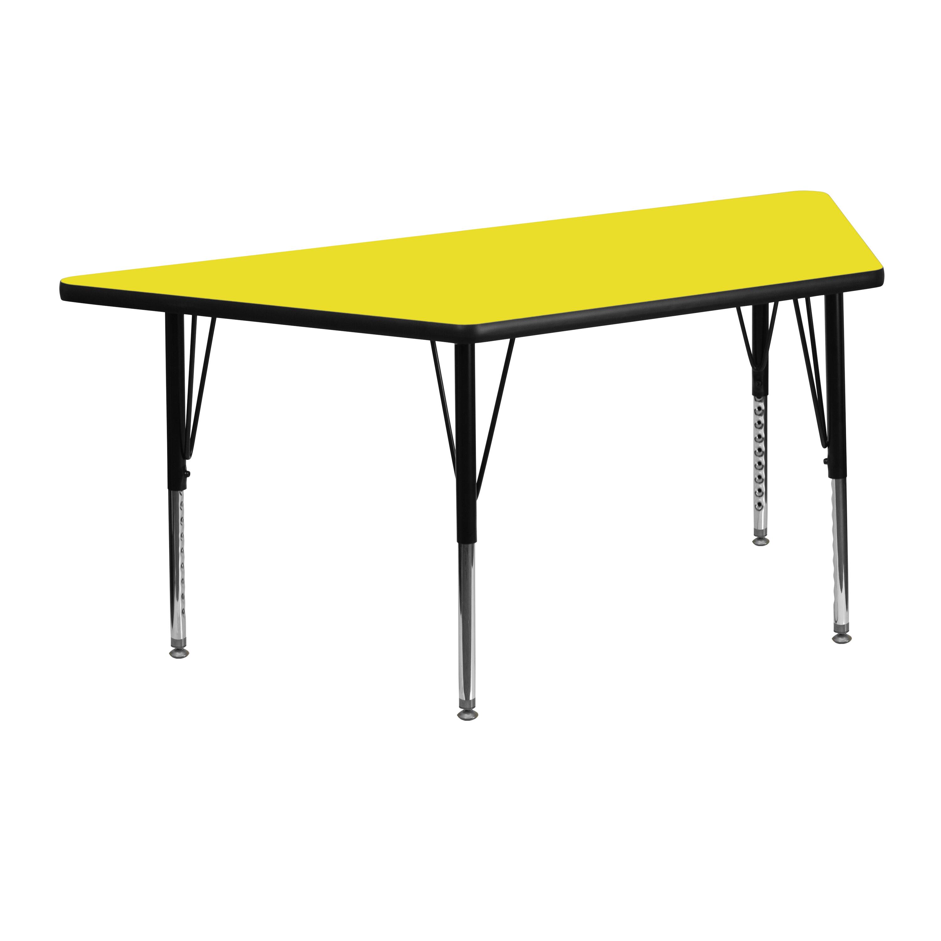 Front. Emma + Oliver - 22.5x45 Trapezoid HP Laminate Preschool Activity Table - Yellow.
