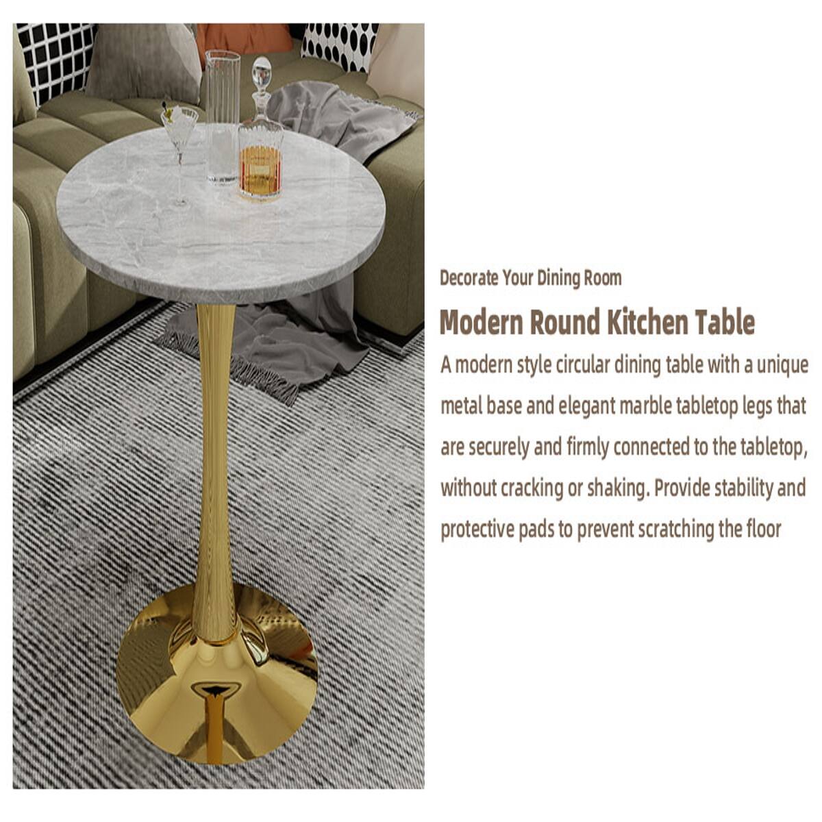 Decorate Your Dining Room

Modern Round Kitchen Table

A modern style circular dining table with a unique metal base and elegant marble tabletop legs that are securely and firmly connected to the tabletop, without cracking or shaking. Provide stability and protective pads to prevent scratching the floor