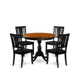 East West Furniture - 5-Piece Dining Room Table Set Contains a Dining Table and 4 Wooden Dining Chairs with Panel Back - Multi-Color
