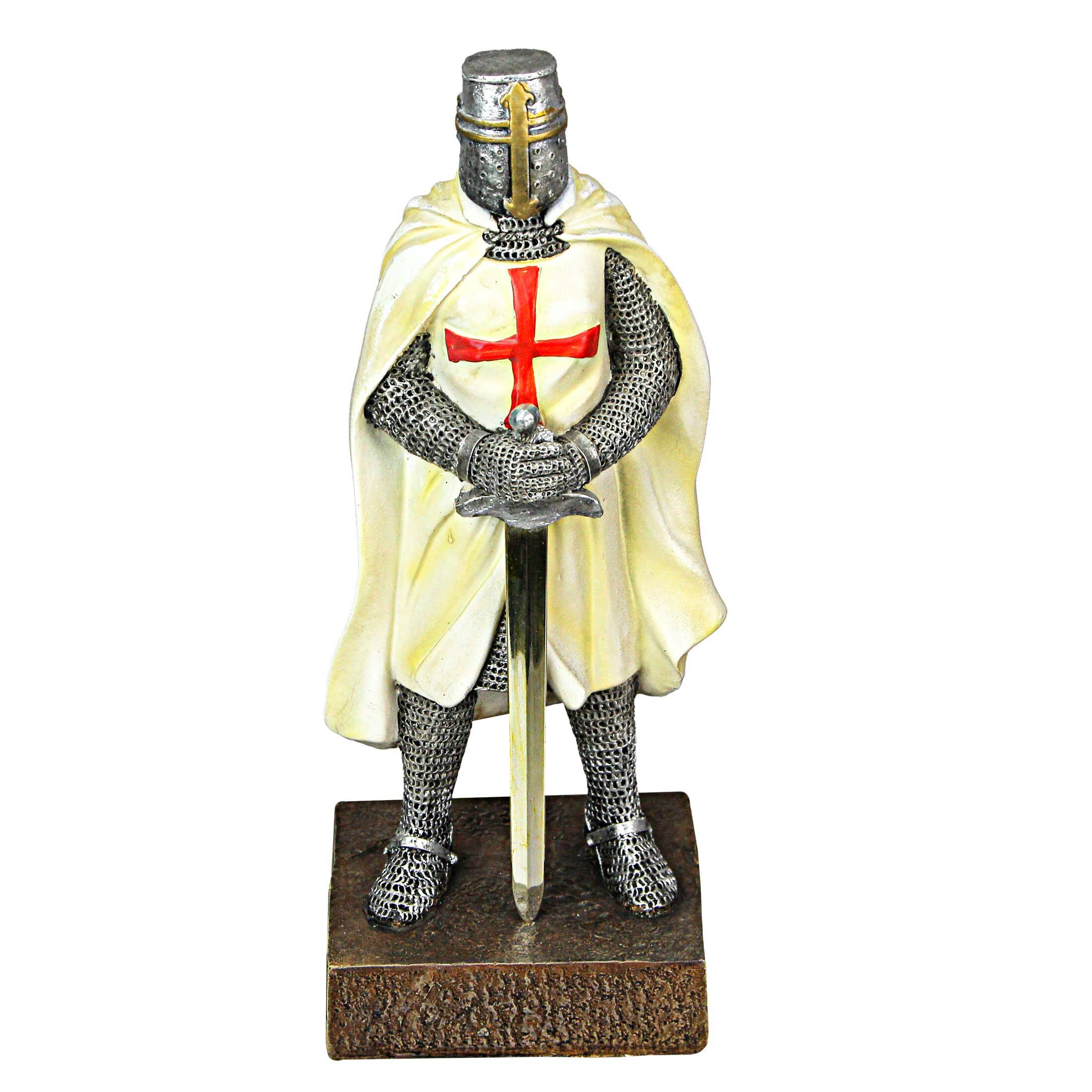 Alt View 2. Zeckos - Medieval Templar Knight in Battle Holding Sword Armor Statue - Multicolored.