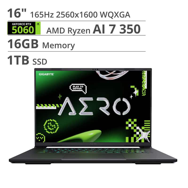 GIGABYTE - AERO X16 - Copilot+ PC - 16" 2560×1600 WQXGA AMD Ryzen Al 7 350 - 1TB SSD - 16GB DDR5 RAM GeForce RTX 5060 - Space Gray