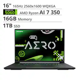 GIGABYTE - AERO X16 - Copilot+ PC - 16" 2560×1600 WQXGA AMD Ryzen Al 7 350 - 1TB SSD - 16GB DDR5 RAM GeForce RTX 5060 - Space Gray