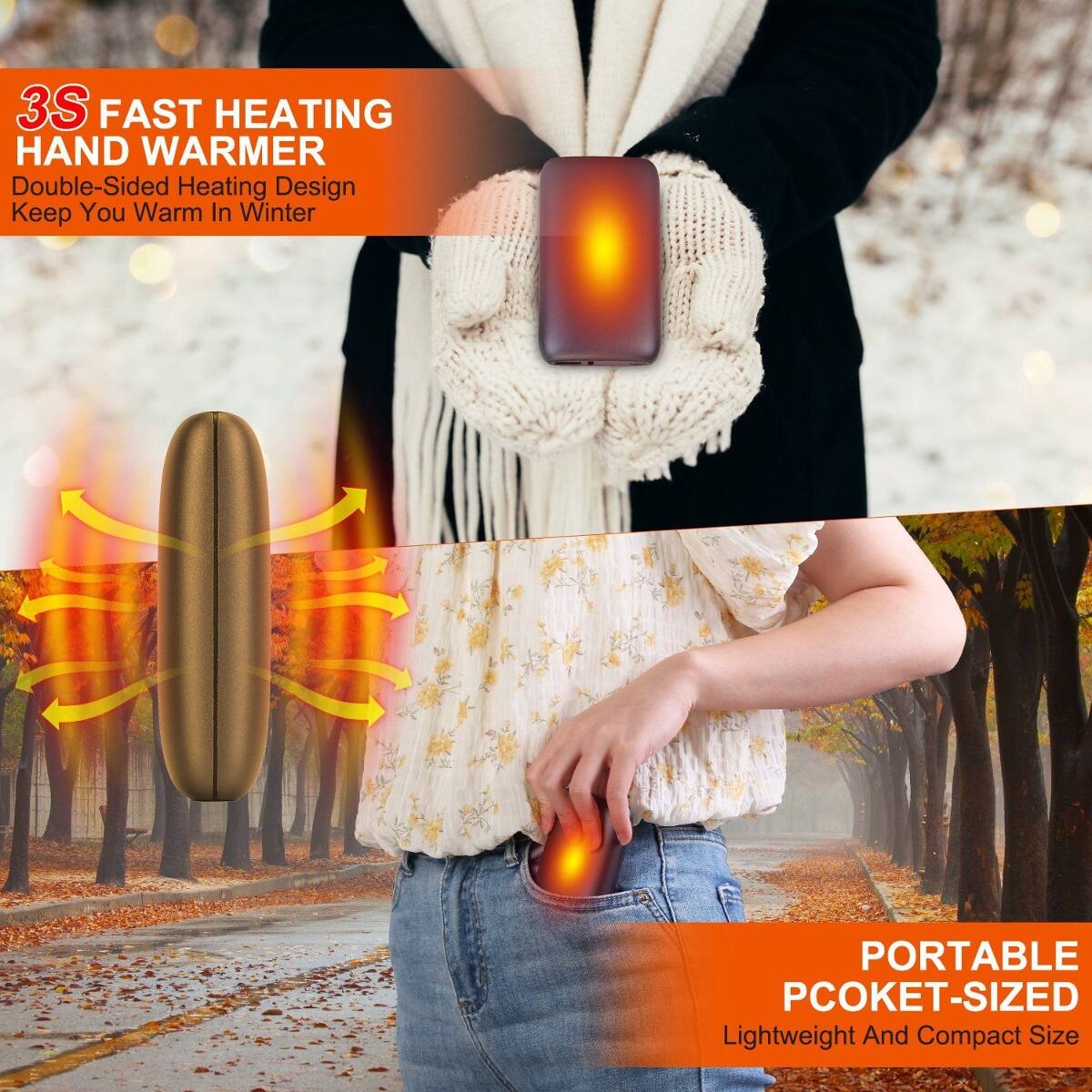 Loheer Rechargeable Electric Hand Warmer Double Sided Portable Pocket ...