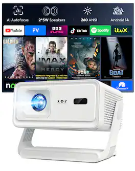 Xgody - A1 Smart Portable Projector, 720p with Wi-Fi 6, Bluetooth 5.4, Auto Focus & 6D Keystone, Android 14