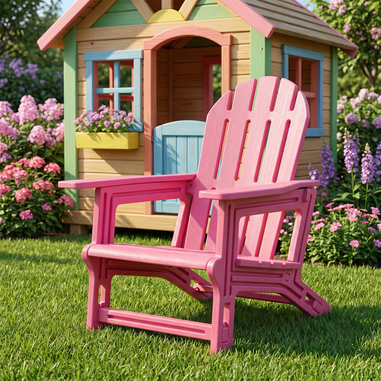 Alt View 1. Costway - Costway Modern Adirondack Chair in HDPE with Ergonomic Design, Suitable for Porch, Deck - Pink.