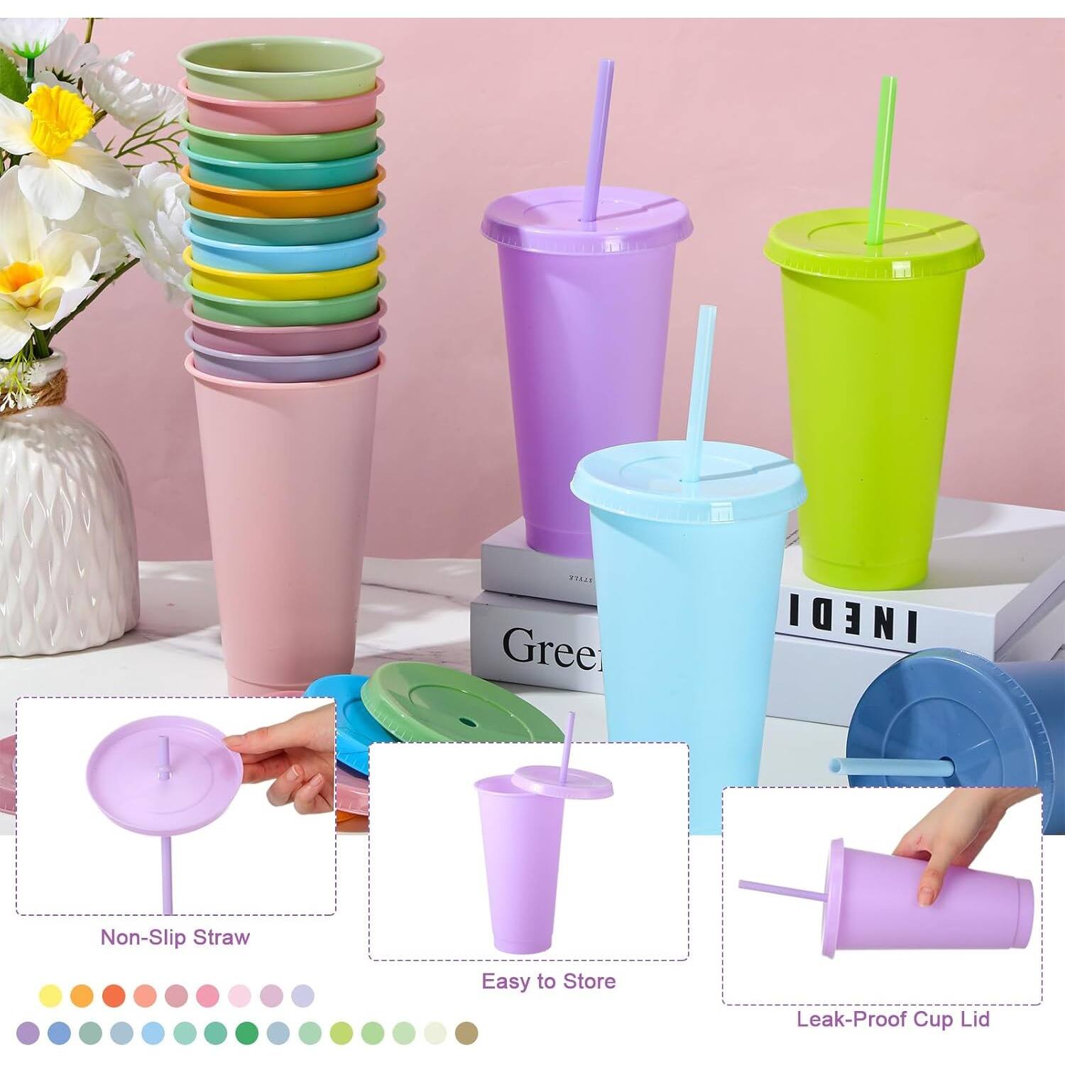 P1AA5 Green INEDI Non-Slip Straw Easy to Store Leak-Proof Cup Lid