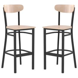 Emma + Oliver - Yara Industrial Barstool with Rolled Steel Frame and Solid Wood Seat - 500 lbs. Static Weight Capacity - Natural Birch