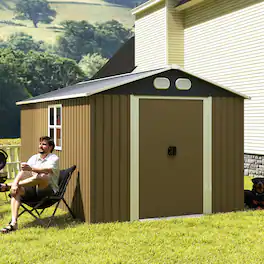 Anysun - 8x12ft Metal Storage Shed with Lockable Door & Ventilation, Heavy-Duty Outdoor Garden Tool Shed for Backyard or Lawn - Brown