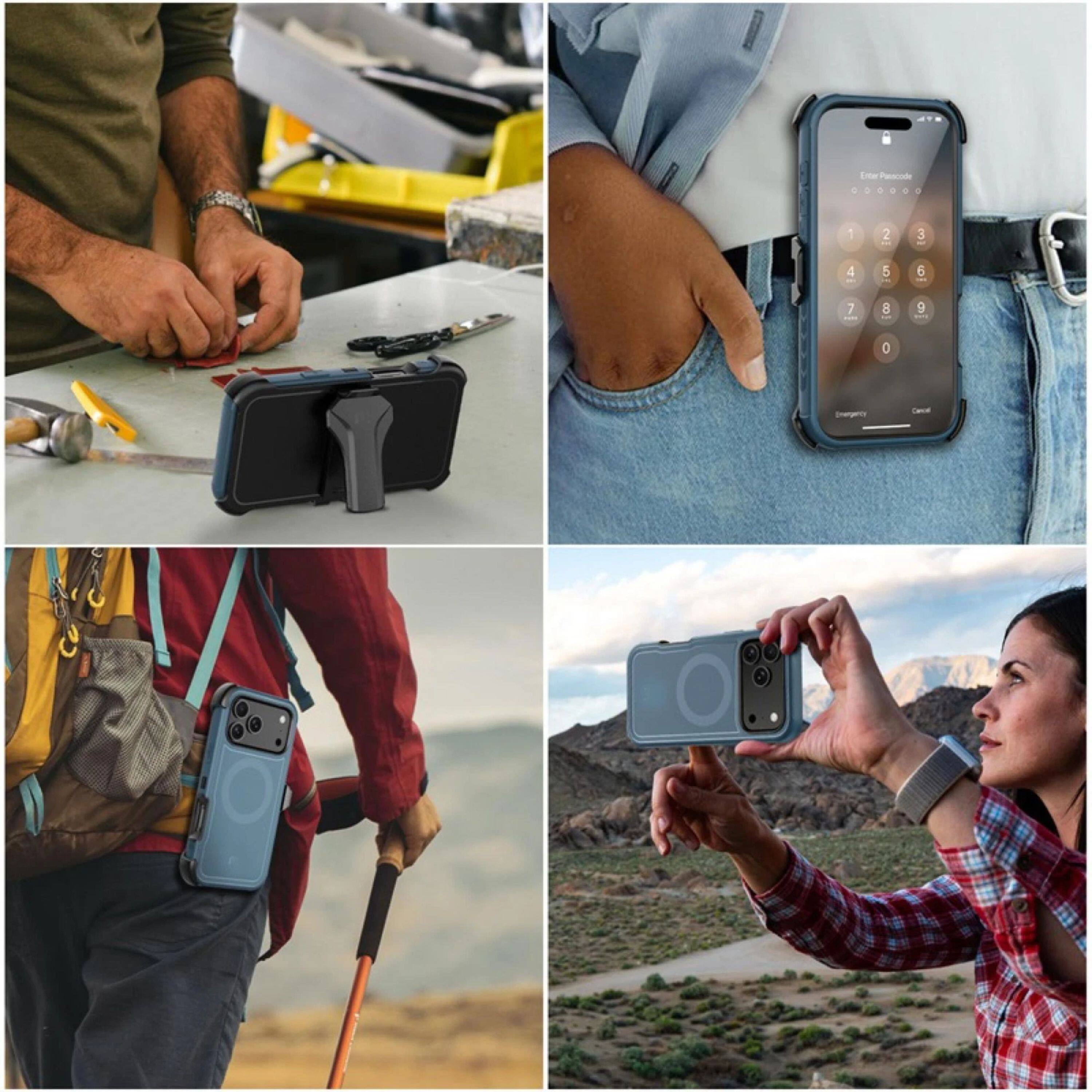 Left. Kitcheniva - All in One Heavy-Duty Case Holster Glass For iPhone 17 Pro Blue - Blue.