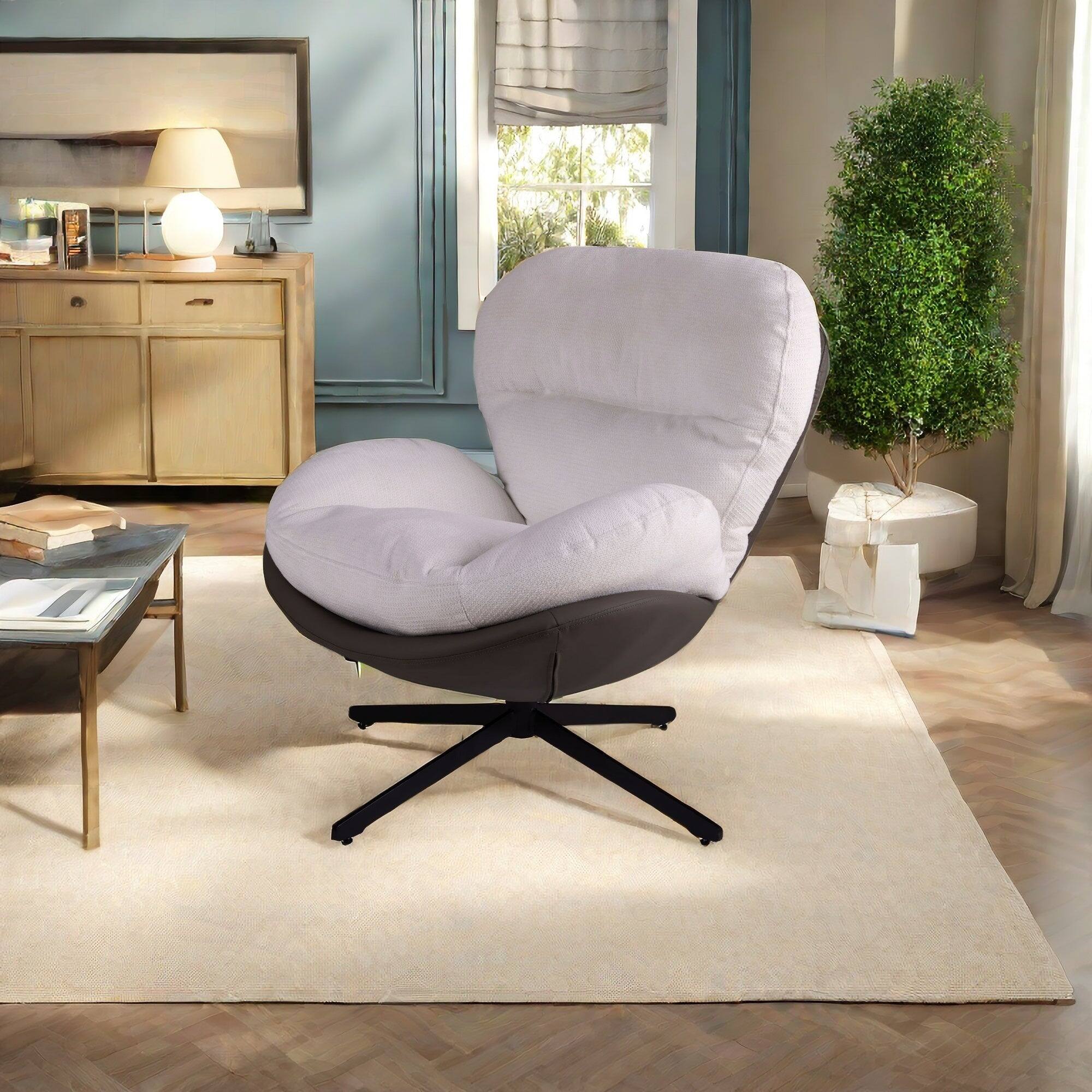 Alt View 1. Boyel Living - White Modern Chenille Chair. Swivel Office Chair with Faux Leather and Black Metal Base Frame for Small Spaces - White.