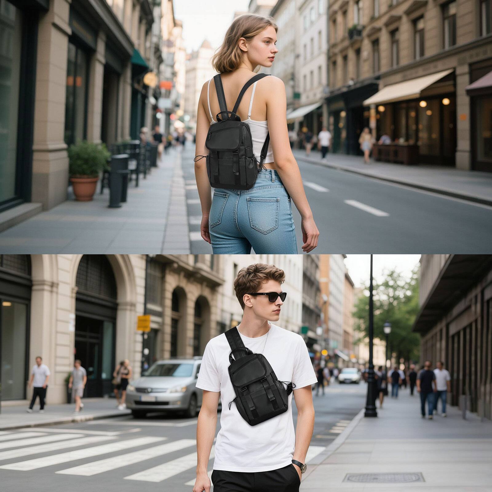 Alt View 1. Unique Bargains - Small Backpack Convertible Crossbody Bags with USB Charge Port Lightweight Casual Sling Shoulder for Outdoor Travel - Black.