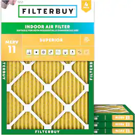 Filterbuy - 10x15x1 MERV 11 Pet & Allergy Defense, Electrostatic Pleated HVAC AC Furnace Air Filters Replacement (4-Pack) - Gold