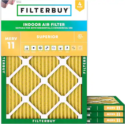 MADE IN THE USA
4 PACK FILTERBUY INDOOR AIR FILTER
SUITABLE FOR BOTH RESIDENTIAL & COMMERCIAL USE
MERV 11
SUPERIOR
- Indoor Air Quality
- Dust Mites
- Mold
- Pollen
- Lint
- Dander
- Smoke
- Odors
FILTERBUY
FILTERBUY
FILTERBUY