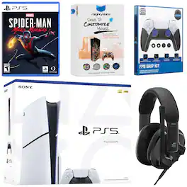 PlayStation 5 Slim Disc Bundle with Spider-Man: Miles Morales, EPOS Headset, FPS Grip Kit and MightySkins Code - PlayStation 5
