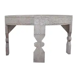 Maven Lane - Ananya Handmade Heritage Round Wooden Coffee Table, Finish - White