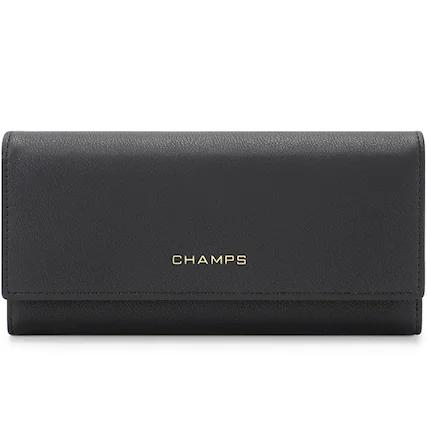 Front. Champs - Iconic Collection Expandable Trifold Wallet - Black.