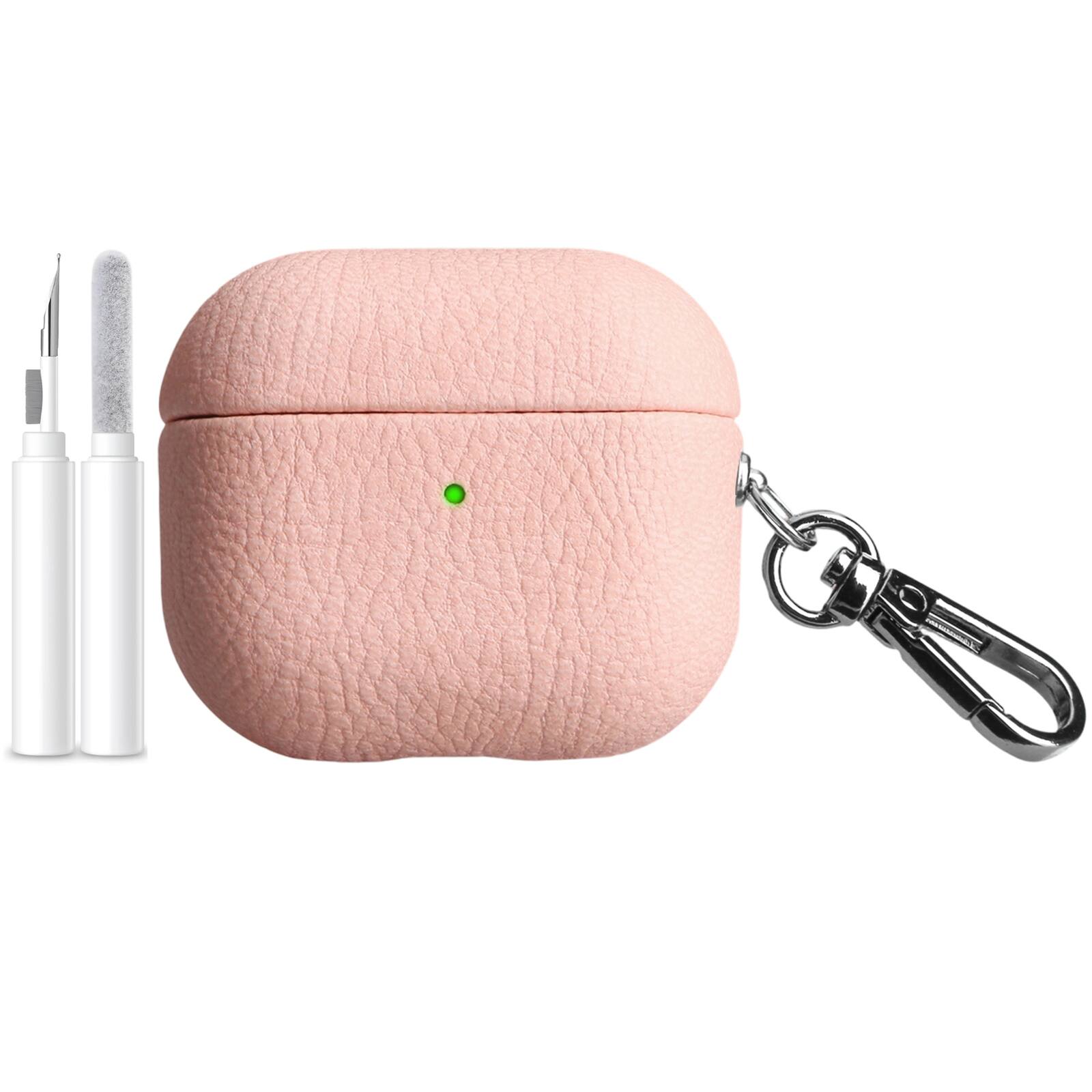 Front. Dteck - for AirPods Pro 3 Case with Cleaner Kit, PU Leather Full Body Shockproof Protective Cover with Keychain - Pink.