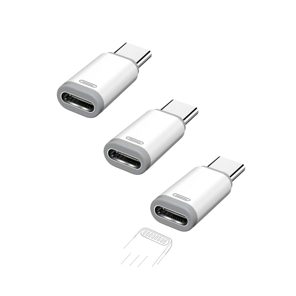 Qixxronics - Lightning to USB C Adapter, Lightning Female to Type-C Male Charger Cable Connector (3 Pack) - White