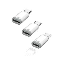 Qixxronics - Lightning to USB C Adapter, Lightning Female to Type-C Male Charger Cable Connector (3 Pack) - White