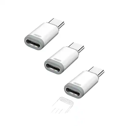 Front. Qixxronics - Lightning to USB C Adapter, Lightning Female to Type-C Male Charger Cable Connector (3 Pack) - White.