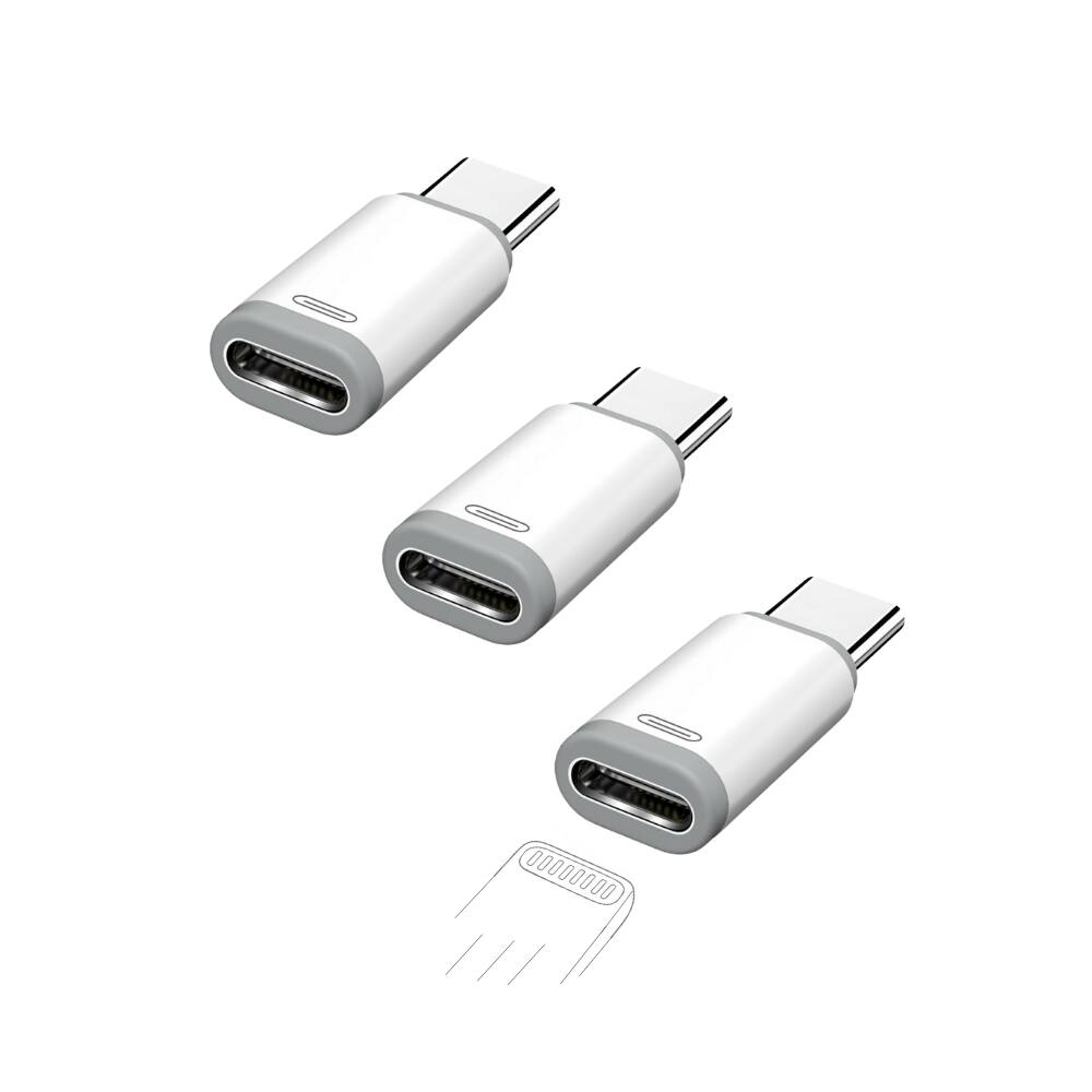 Front. Qixxronics - Lightning to USB C Adapter, Lightning Female to Type-C Male Charger Cable Connector (3 Pack) - White.