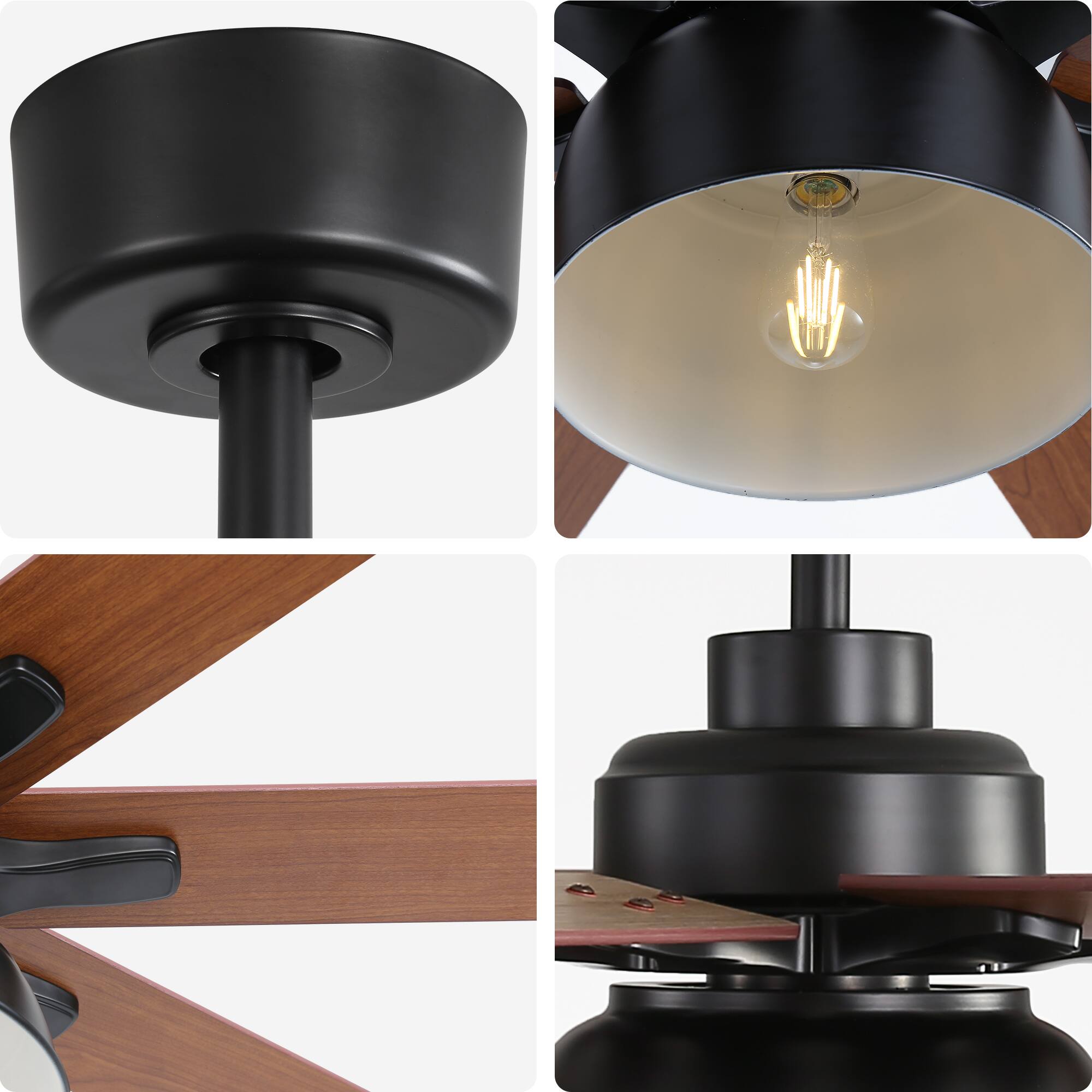 Alt View 4. Sofucor - 66'' Farmhouse Ceiling Fan with Light and Remote Reversible DC Dual Finish 8 Blade Wood Caged Ceiling Fan Indoor/Outdoor - Black-Dual Finish Blades.