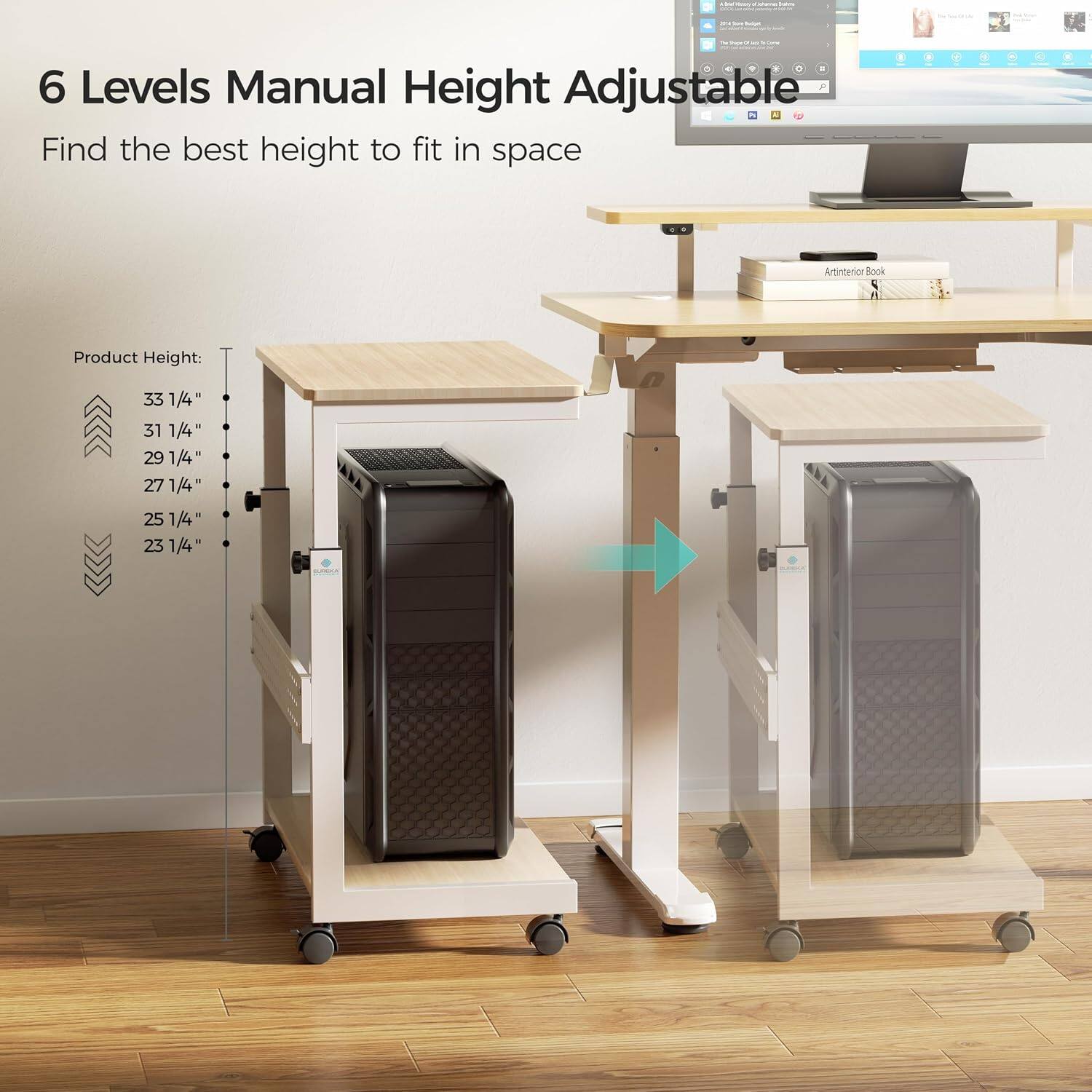 NIFA  
alame Salms  
1  
- - -  
0 475416 G 9 0 6  
6 Levels Manual Height Adjustable  
Find the best height to fit in space  
Artinterior Book  
Product Height:  
33 1/4"  
31 1/4"  
29 1/4"  
27 1/4"  
25 1/4"  
23 1/4"