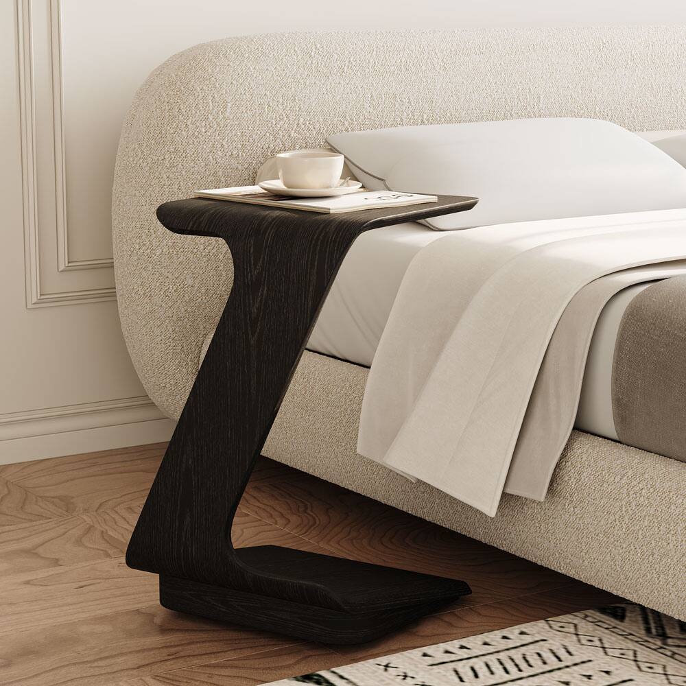 Left. POVISON - 15" Modern C-Shaped Side Table with Wheels, Mid-Century Modern, Black Color End Table for Living Room - Black.