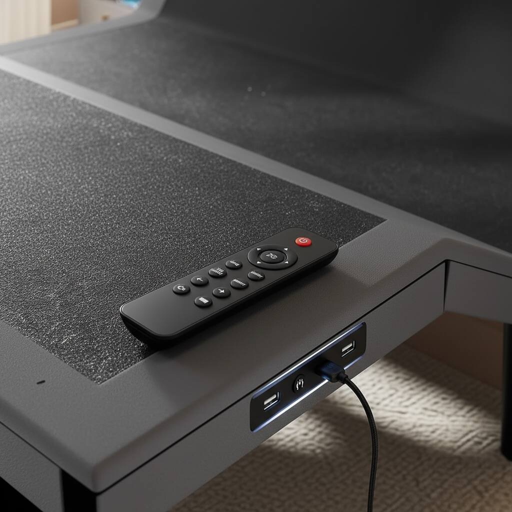 Left. AOITUN - Full Size Electric Adjustable Bed Frame, Ergonomic Smart Base with Dual USB Ports & Wireless Remote - black.