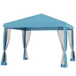 Outsunny - x 10 Pop Up Canopy Tent, Outdoor Patio Gazebo with Netting - Light Blue