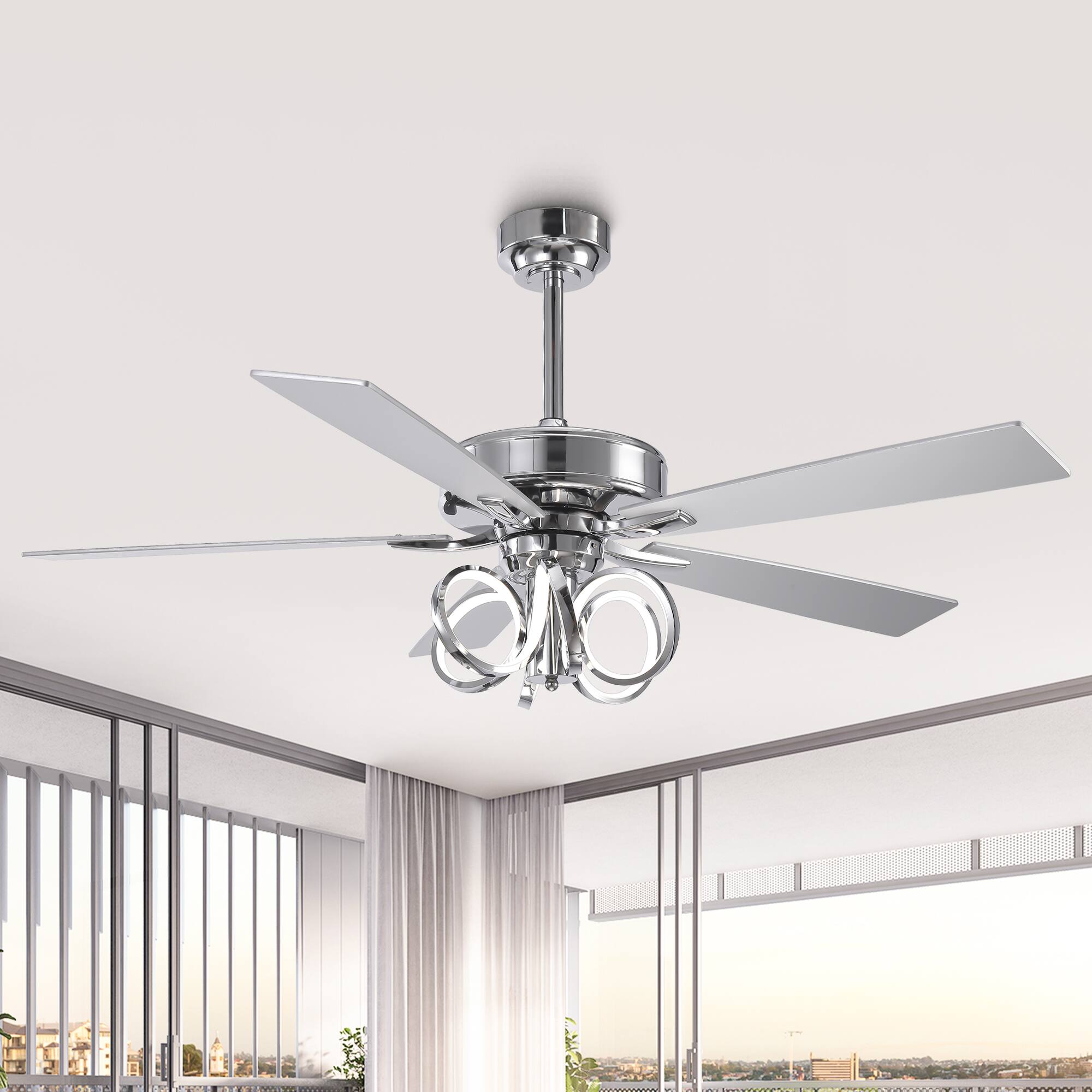 Alt View 1. Parrot Uncle - 52-inch Modern Chrome Indoor LED Ceiling Fan with Remote Control - Chrome.