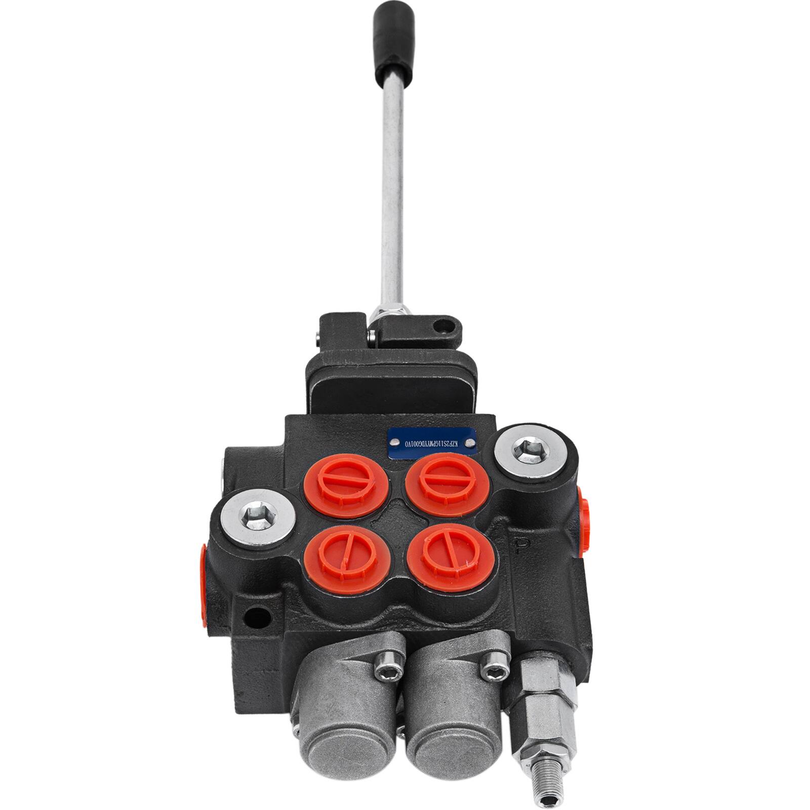Front. VEVOR - Hydraulic Valve 2 Spool Hydraulic Joystick Control Valve 11gpm Hydraulic Directional Control Valve Double Acting - Black.