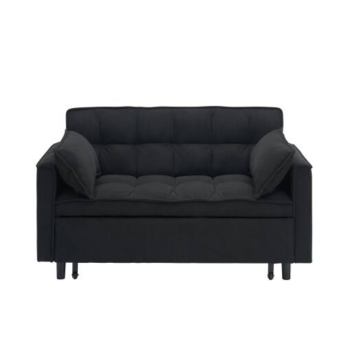 Back. GOODSILO - Elegant 55-Inch Velvet Sofa Bed with Storage Pockets - Three-in-One Convertible Design - Black.