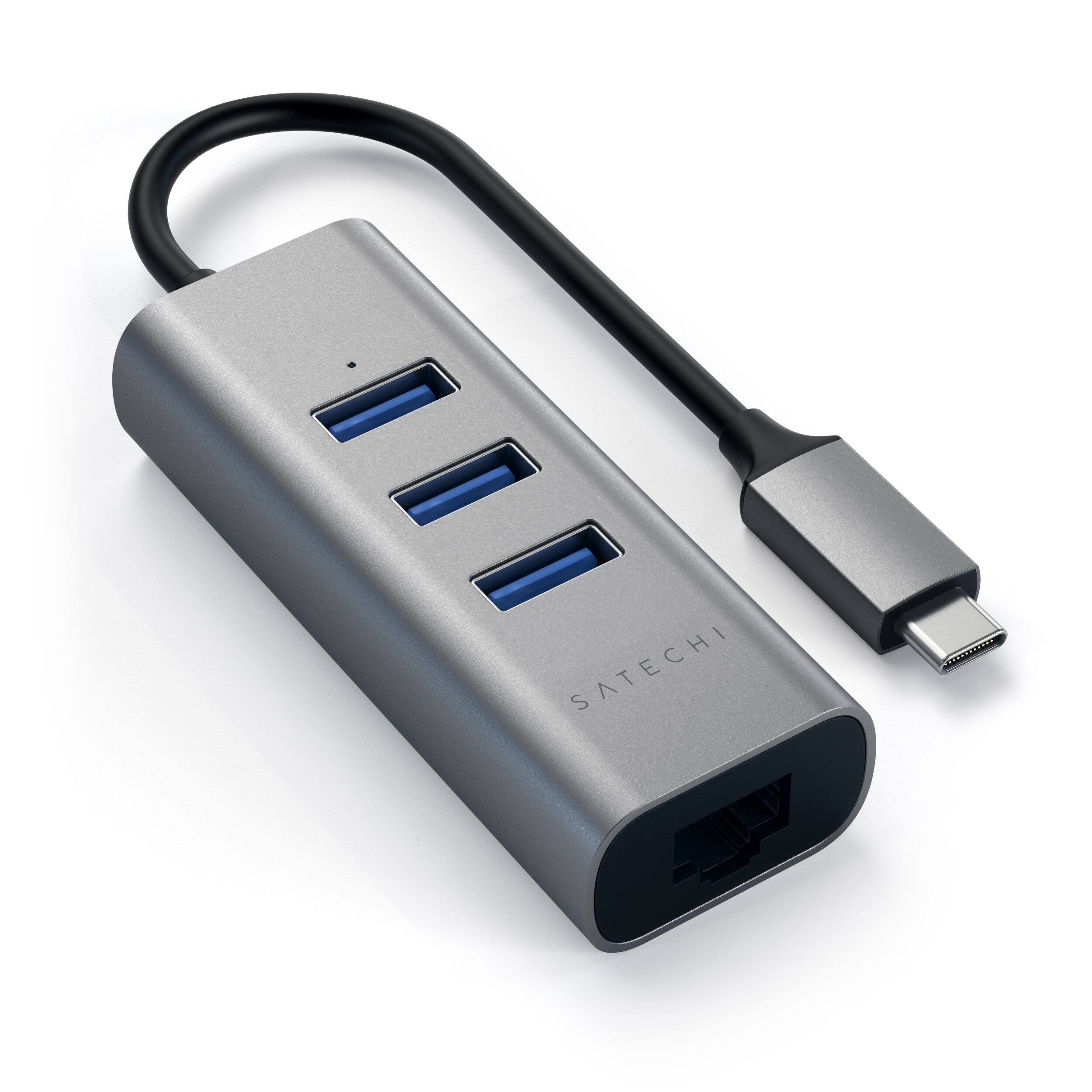 Left. Satechi - Type-C 2-in-1 USB Hub with Ethernet - Space Gray.