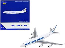 GeminiJets - Boeing 747-400F Commercial Aircraft Western Global Tail Stripes 1/400 Diecast Model Airplane - White with Blue