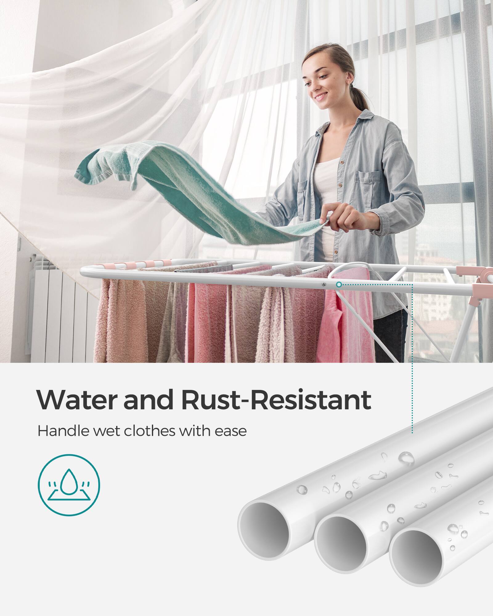 Water and Rust-Resistant  
Handle wet clothes with ease