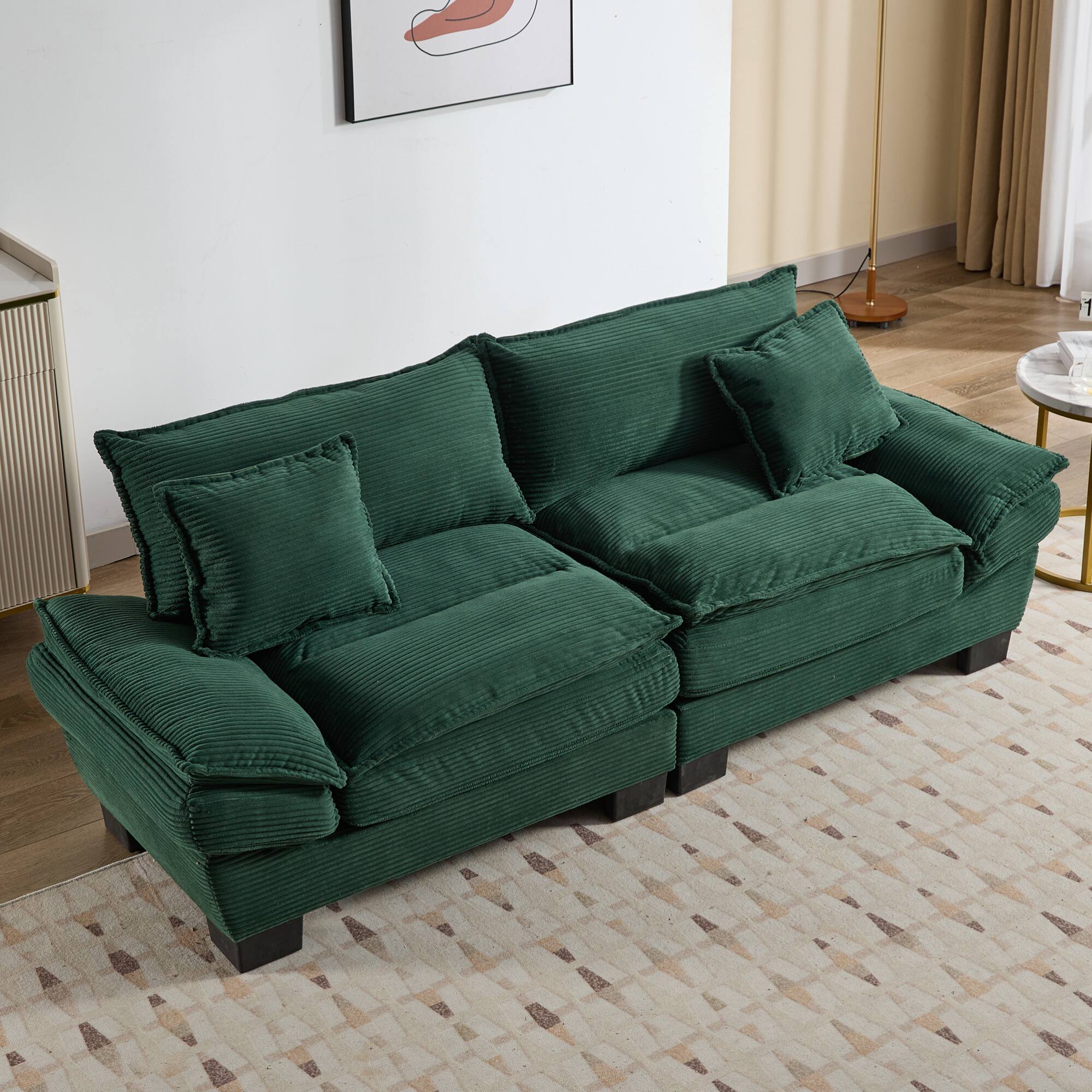 Alt View 9. GOODSILO - Plush Corduroy Convertible Sofa Bed | Deep-Seating Sleeper with Accent Pillows for Home & Office - Green.