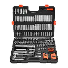 Front. VEVOR - Socket Set, 225 Pieces, 3/8 & 1/4 & 1/2 inch Drive Socket and Ratchet Set, SAE and Metric, Deep and Shallow - Black+Sliver.