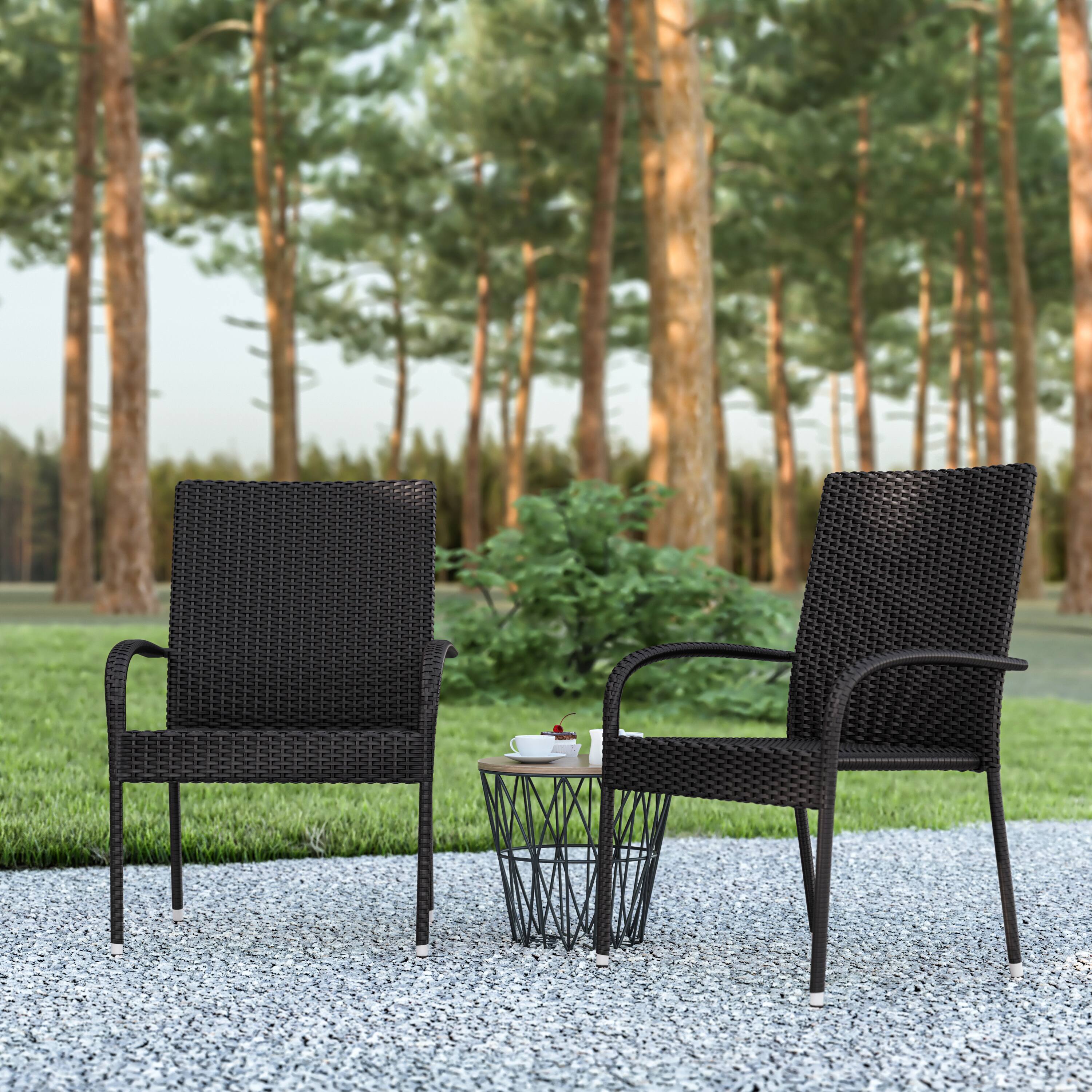 Alt View 2. Emma + Oliver - Sala Stacking All-Weather Wicker Wrapped Powder Coated Steel Patio Club Chairs for Indoor and Outdoor Use - Black.