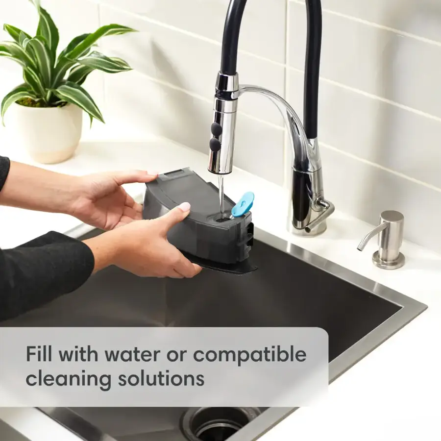Fill with water or compatible cleaning solutions.