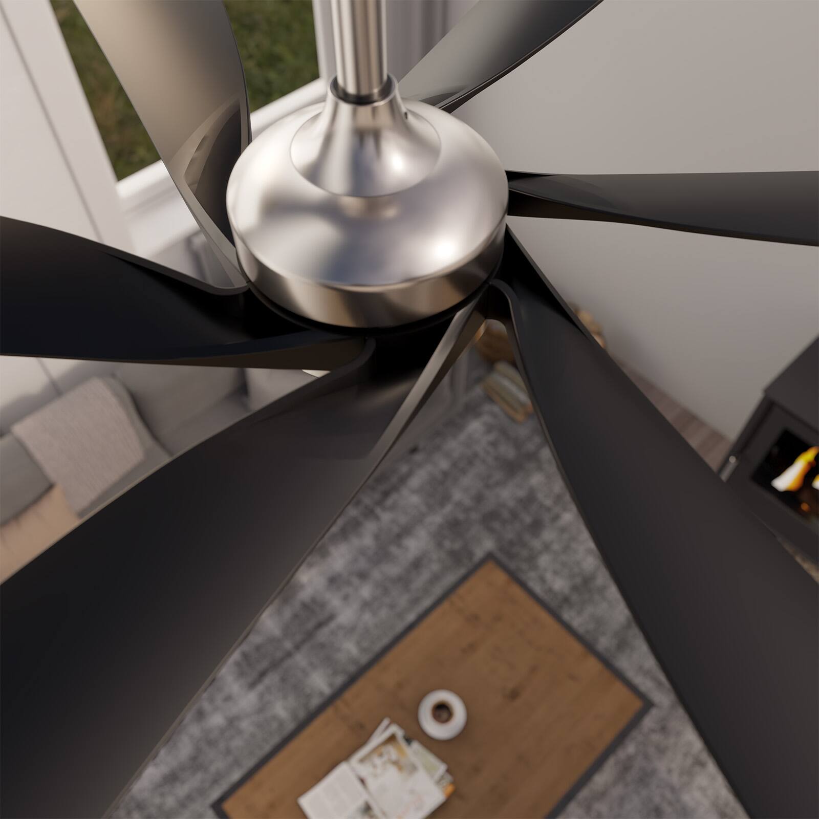 Alt View 1. Siljoy - 64" No Light Propeller Ceiling Fan Silent Reversible DC Motor 6 Speeds Timer Natural Wind Remote APP Indoor Outdoor Use - Black Nickel.