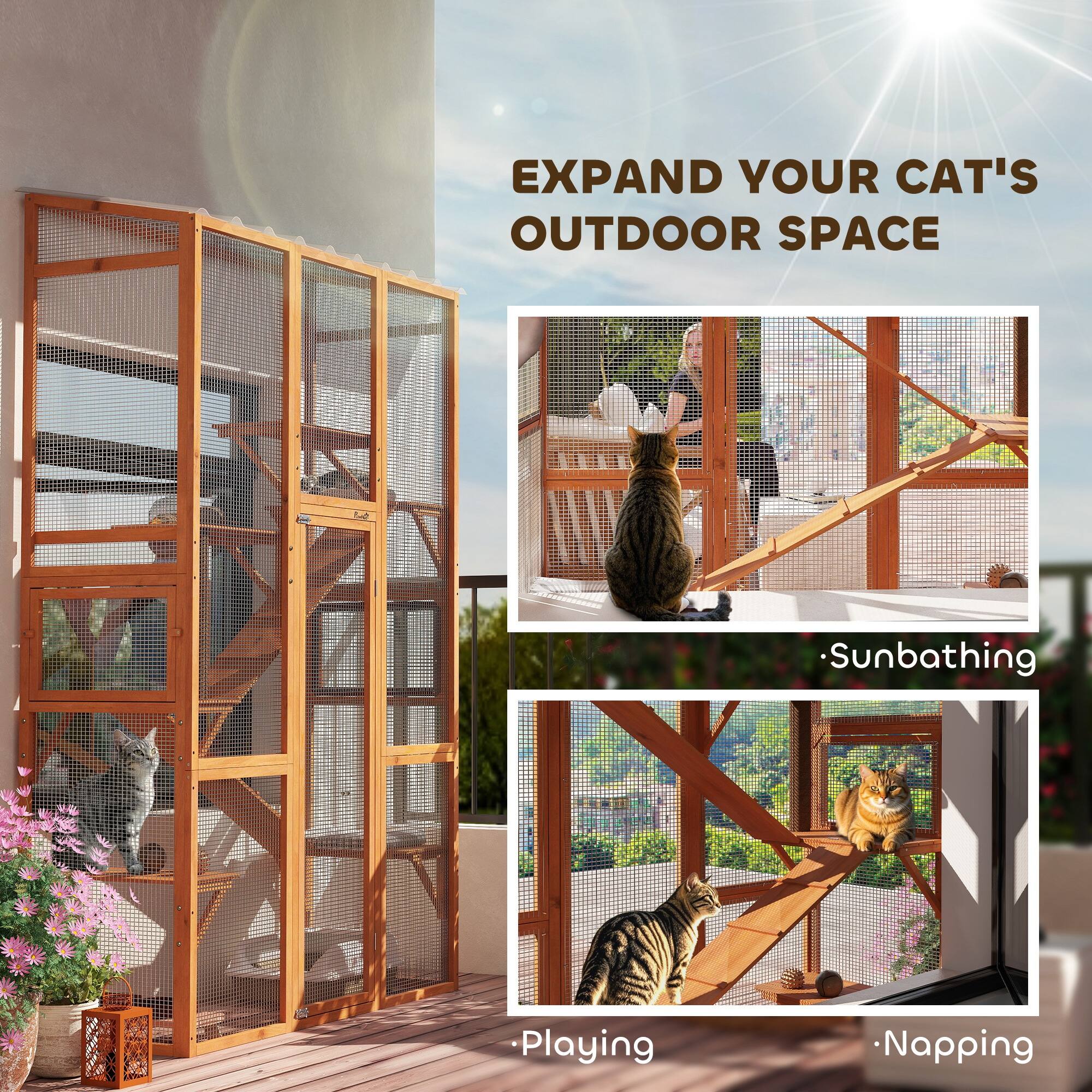EXPAND YOUR CAT'S OUTDOOR SPACE

- Sunbathing
- Playing
- Napping