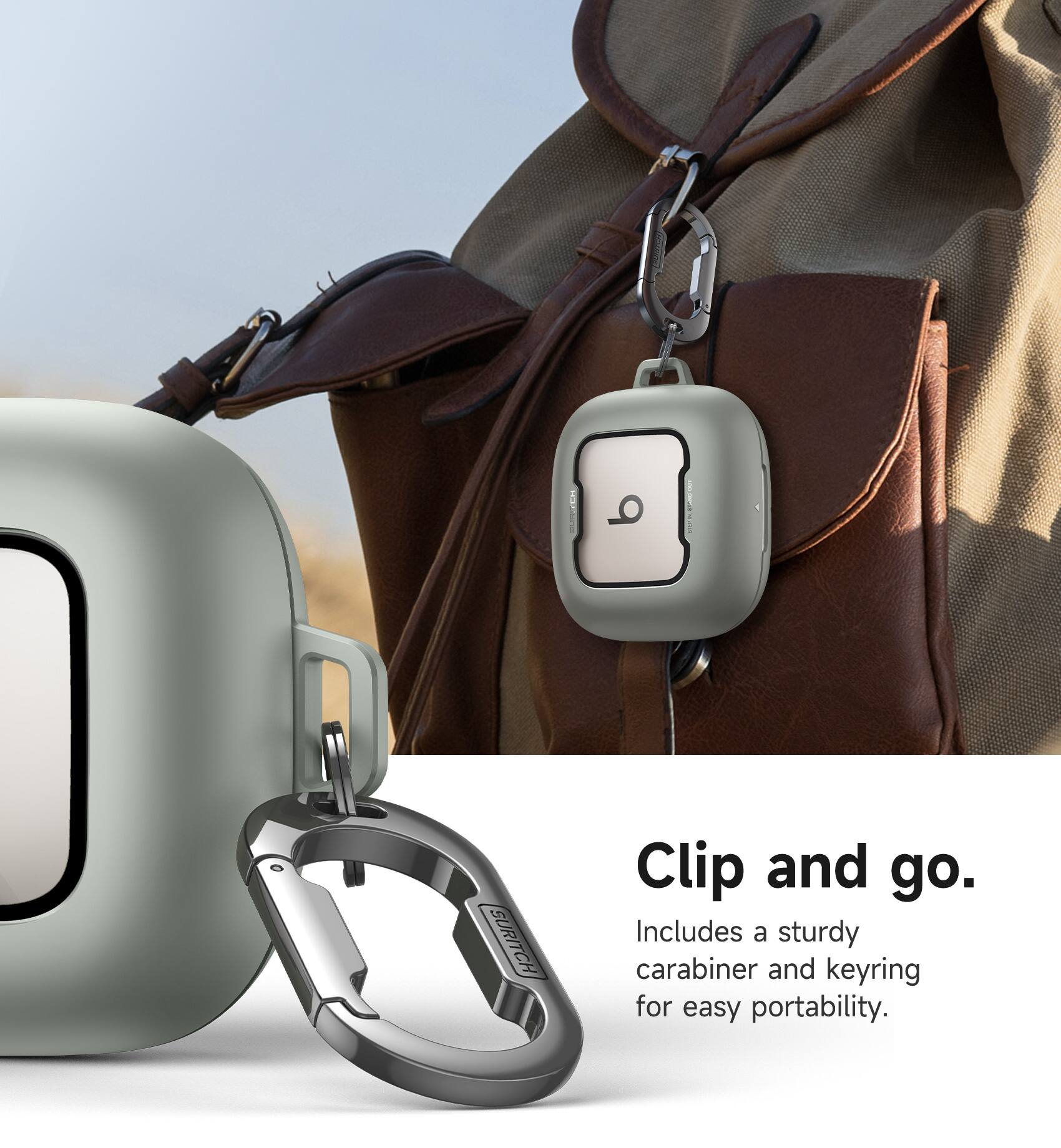 NAAR GURITCH Clip and go. Includes a sturdy carabiner and keyring for easy portability.
